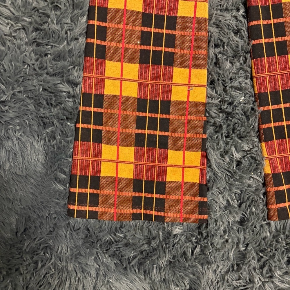 High-Rise Plaid Flared Pants in Yellow & Red - Picture 3 of 10
